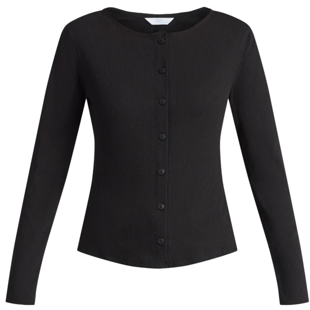 Time and Tru Women's Ribbed Knit Button Front Top with Long Sleeves